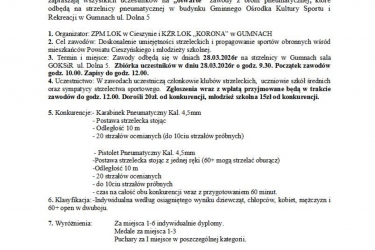  ZAPROSZENIE DO GUMIEN NA ZAWODY STRZELECKIE Z BRONI PNEUMATYCZNEJ o Puchar Prezesa ZP-M LOK w Cieszynie
